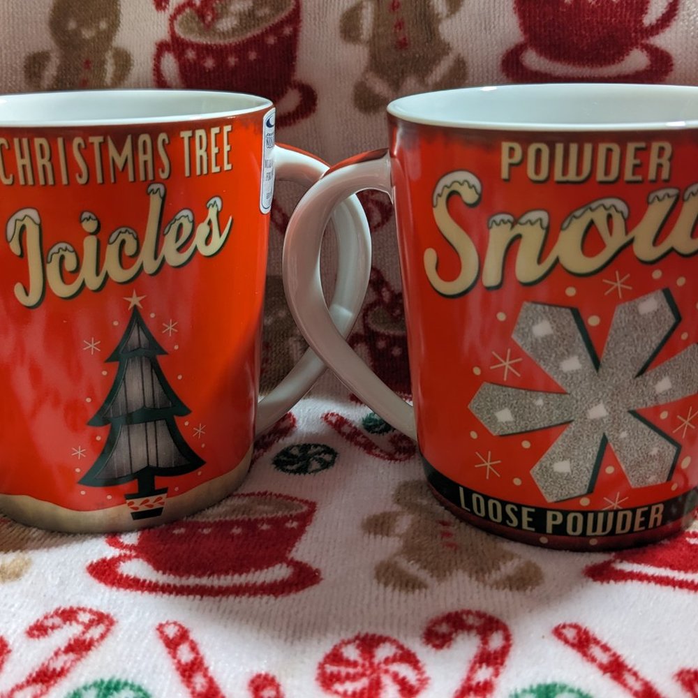 New Vtg Style 2 Winter Mugs Icicles & Powder Snow Germany Waechtersbach Mugs Set